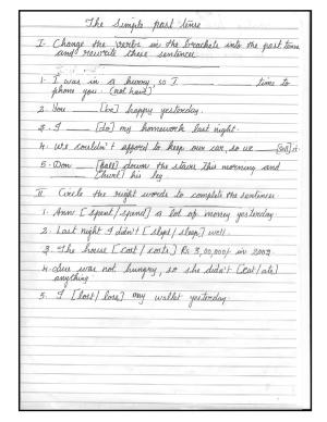 Worksheet for Class 3 English Simple Past Tense Assignment