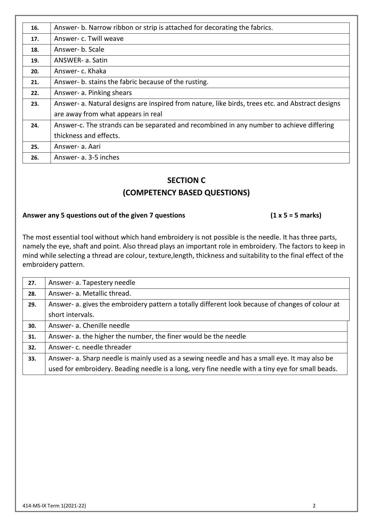CBSE Class 10 Skill Education (Term I) - Apparel Marking Scheme 2021-22 - Page 2
