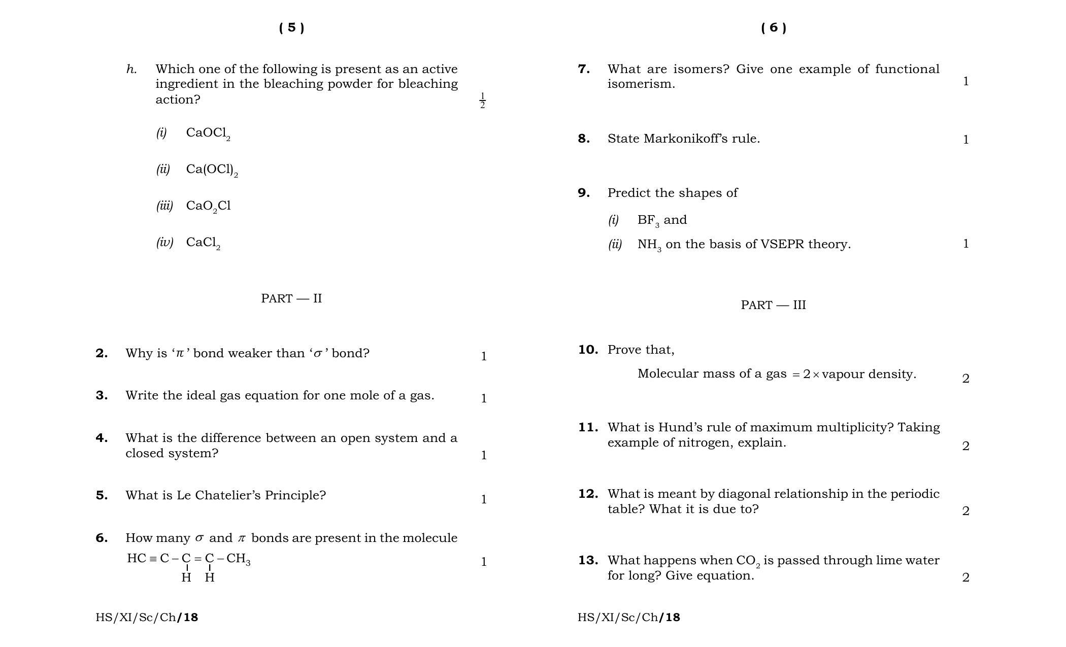 Meghalaya Board (MBOSE) Class 11 Chemistry 2018 Question Paper - Page 3