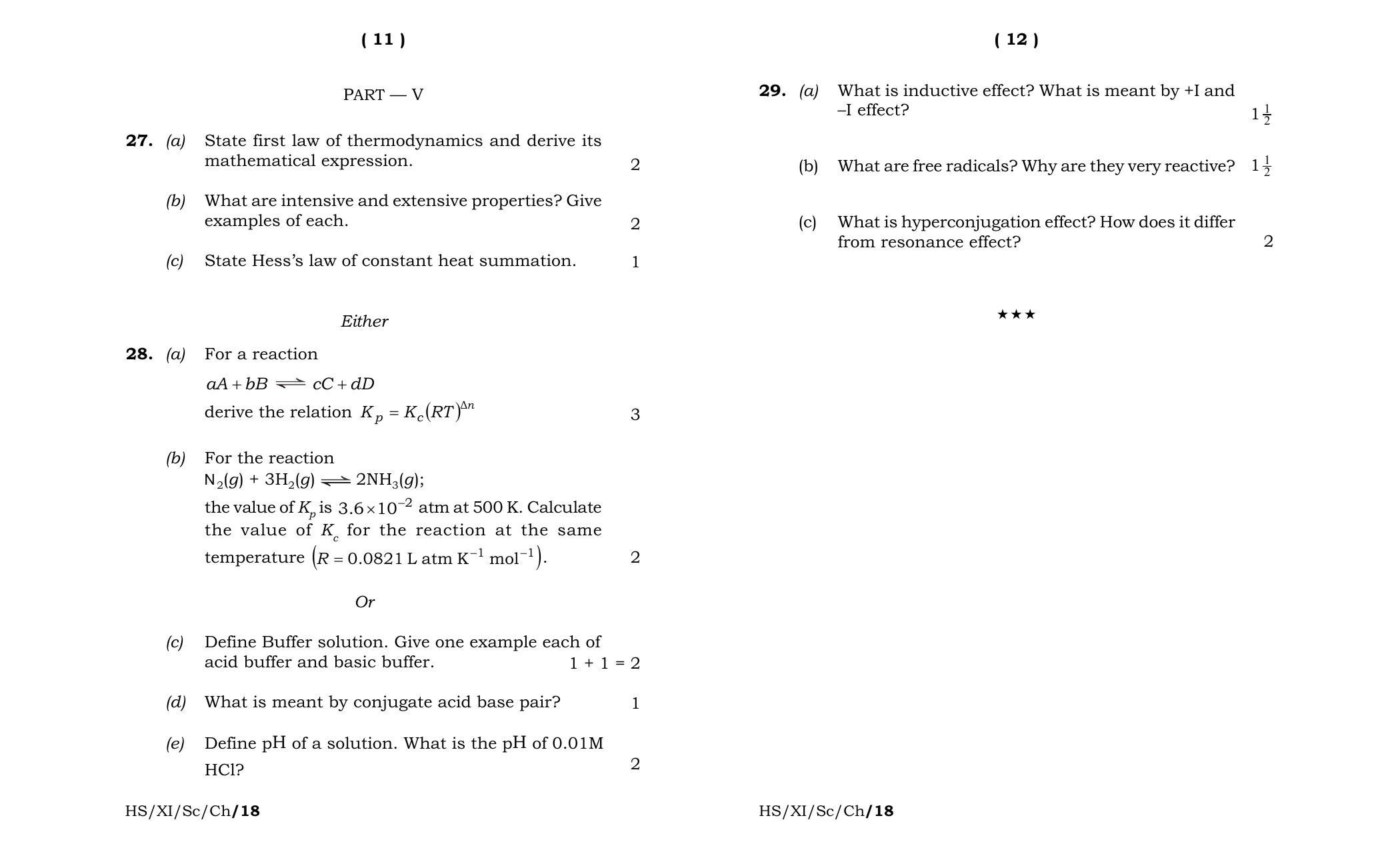 Meghalaya Board (MBOSE) Class 11 Chemistry 2018 Question Paper - Page 6