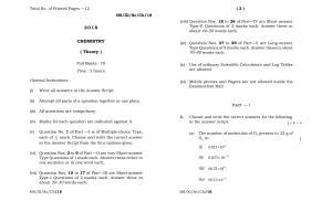 Meghalaya Board (MBOSE) Class 11 Chemistry 2018 Question Paper