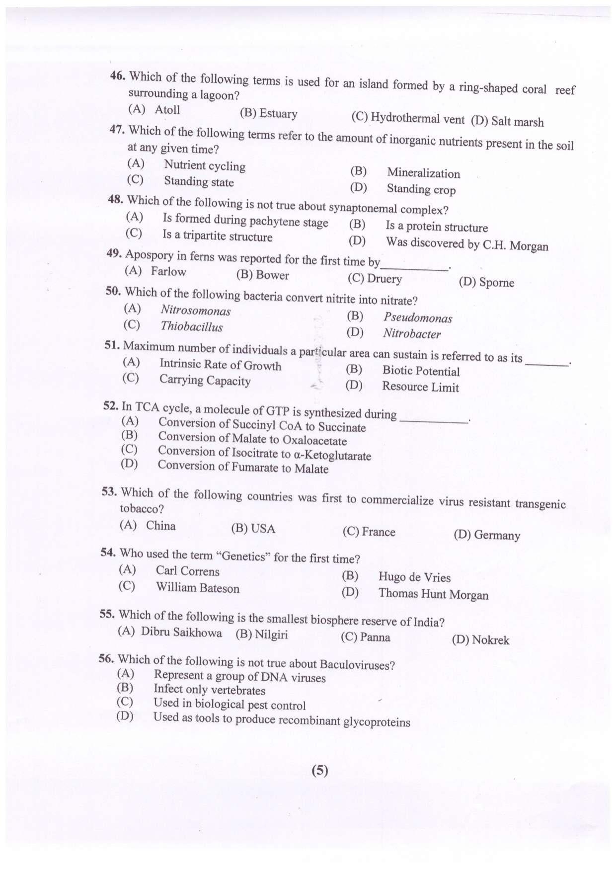 PUCET UG 2023 Biology Question Paper - Page 6