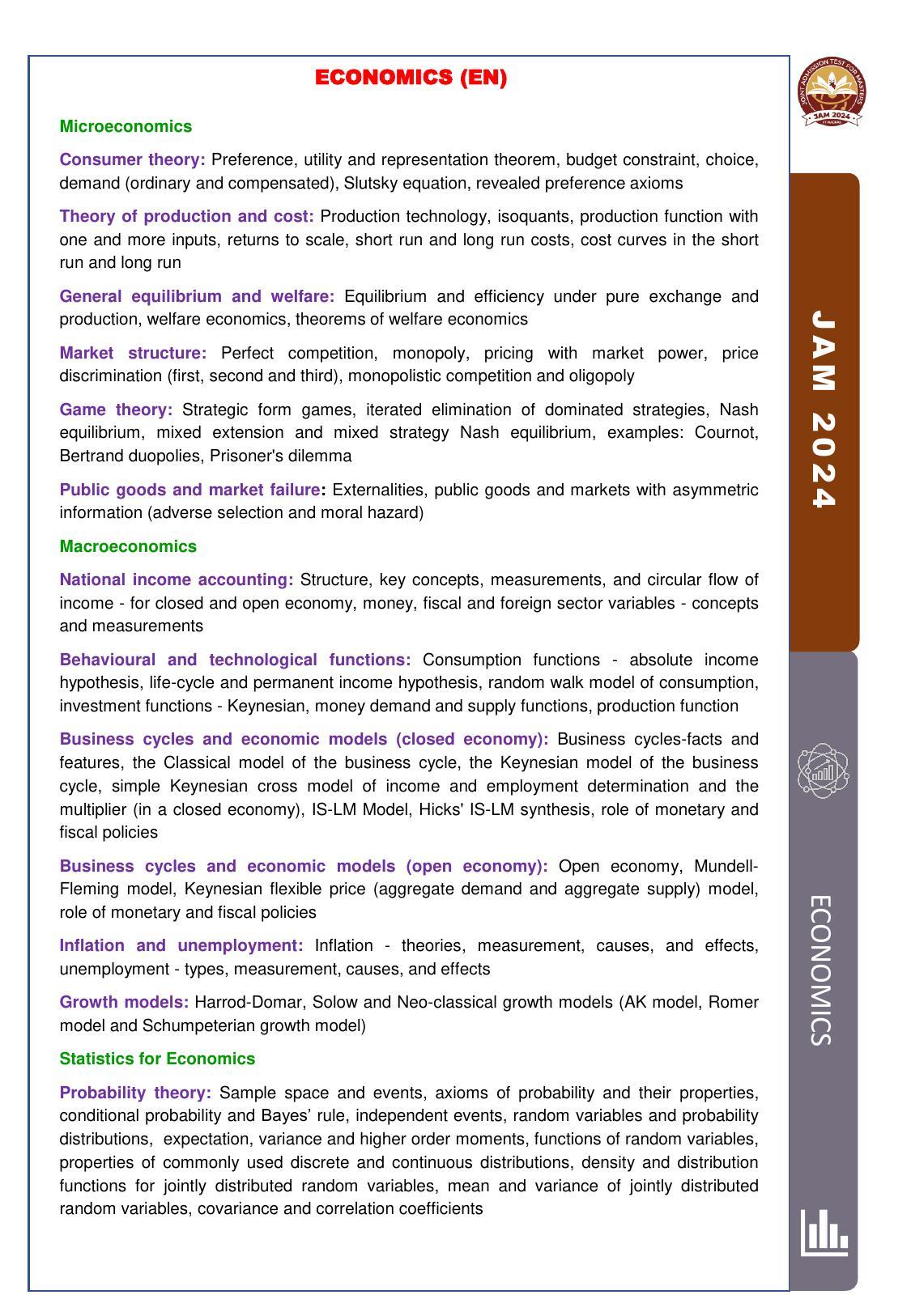 IIT JAM Economics (EN) Syllabus - Page 1