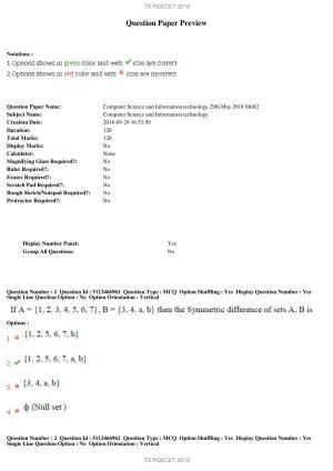 TS PGECET 2018: Computer Science & Information Tech Question Papers