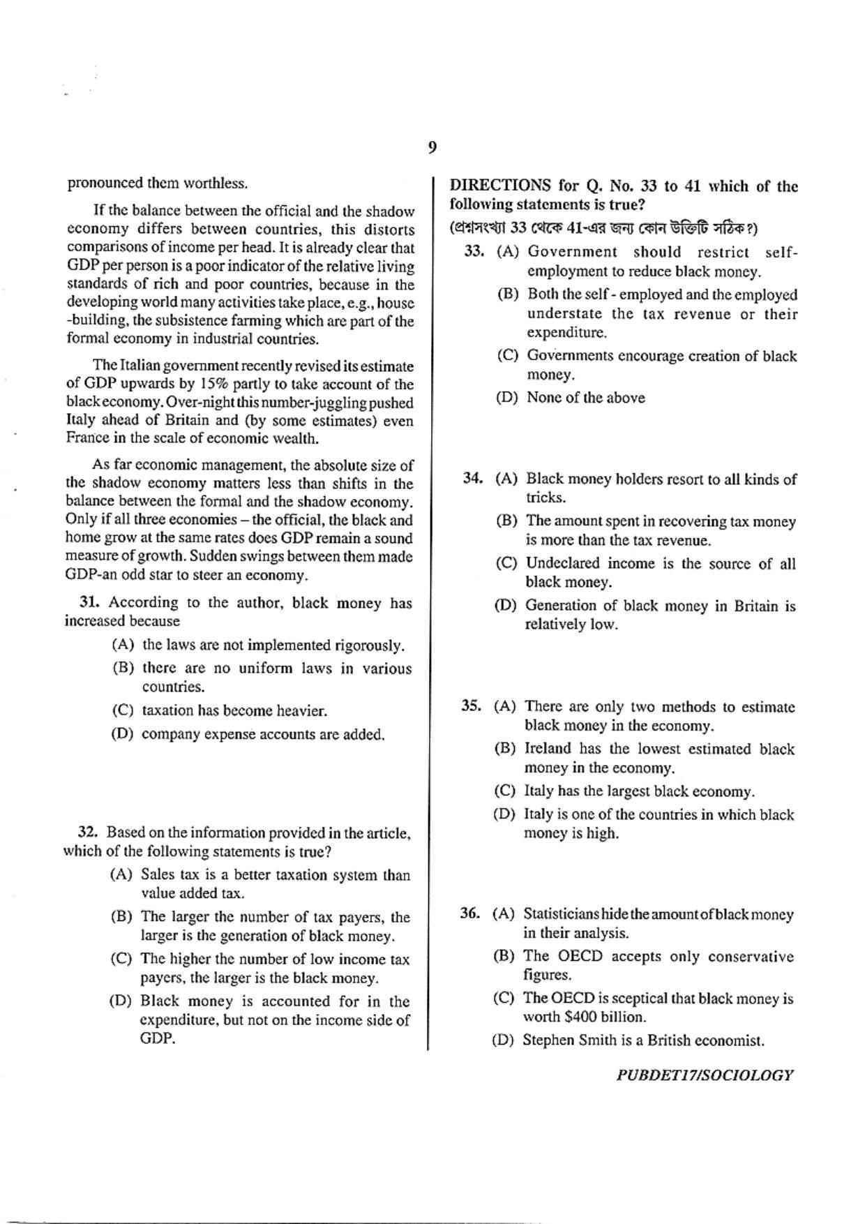 PUBDET 2017 Sociology Question Papers - Page 9