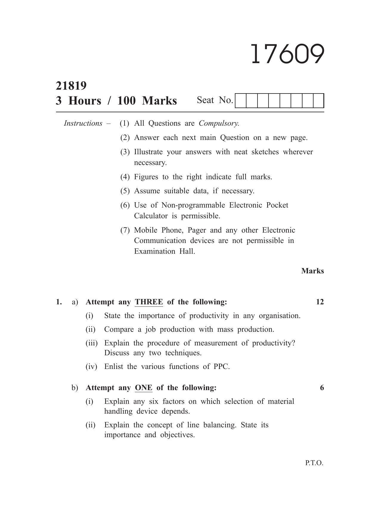 MSBTE Summer Question Paper 2019 - Production Engineering & Robotics - Page 1