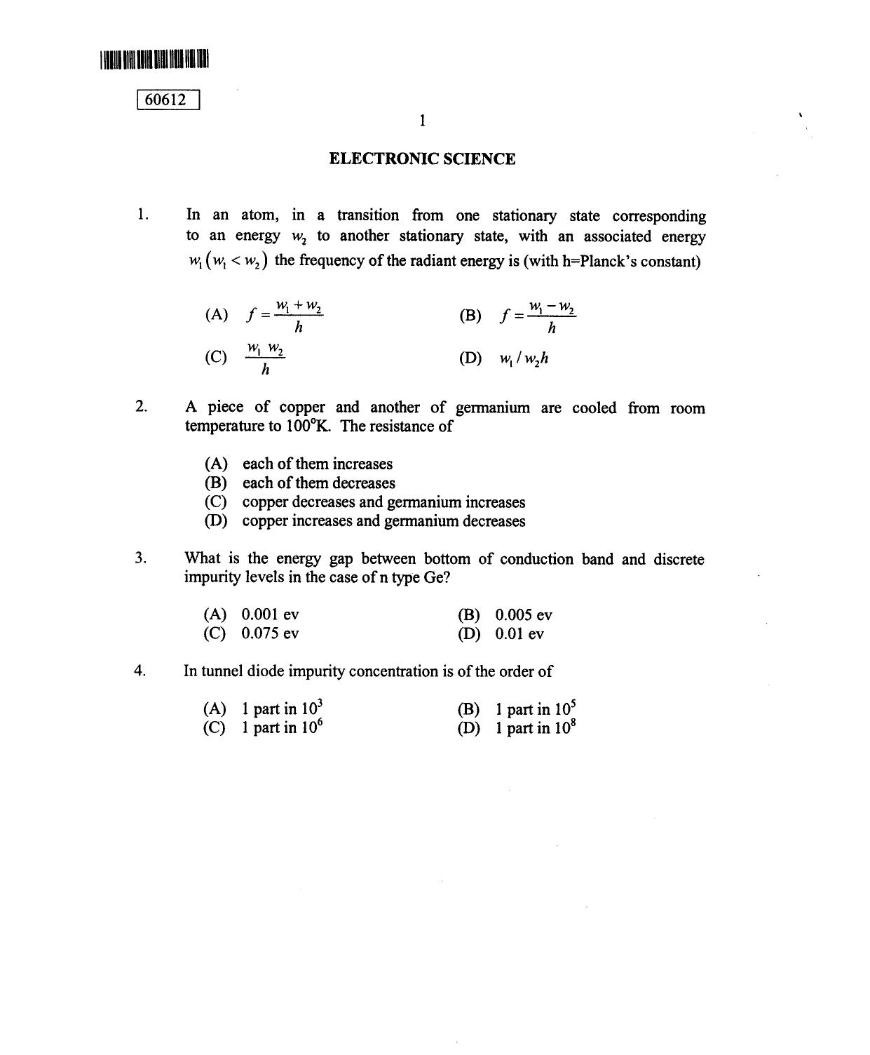 CUSAT CAT 2012 Electronic Science Question Paper - Page 2