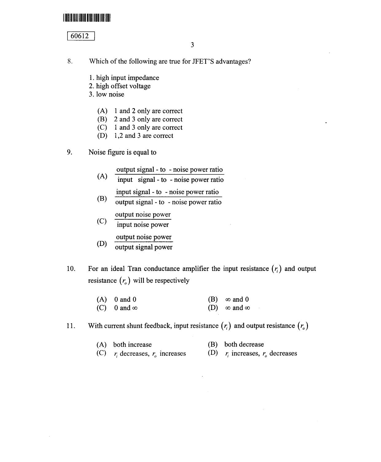 CUSAT CAT 2012 Electronic Science Question Paper - Page 4