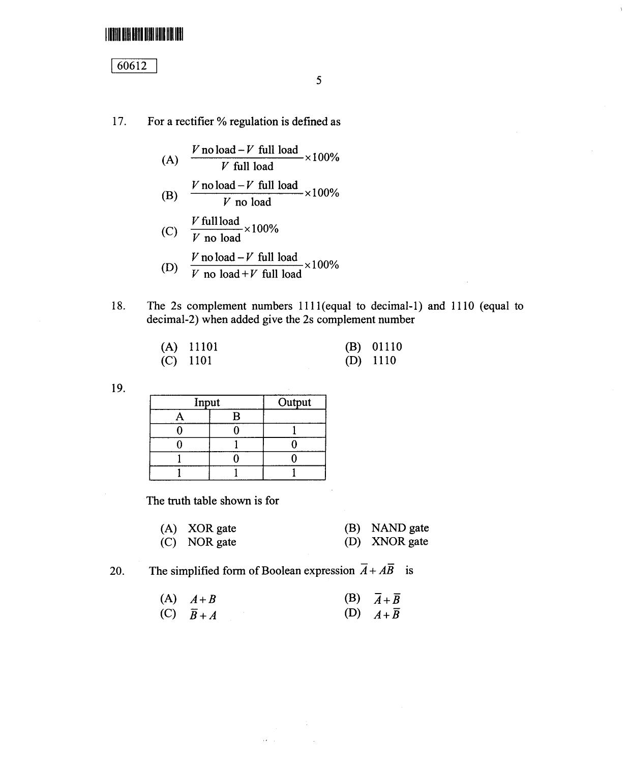 CUSAT CAT 2012 Electronic Science Question Paper - Page 6