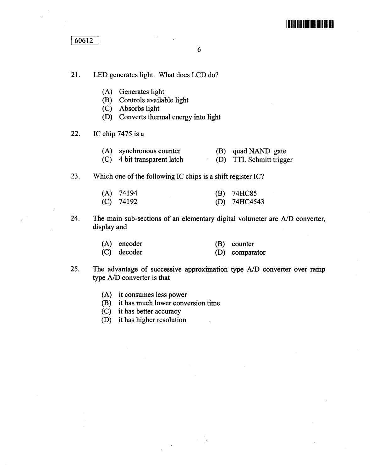 CUSAT CAT 2012 Electronic Science Question Paper - Page 7