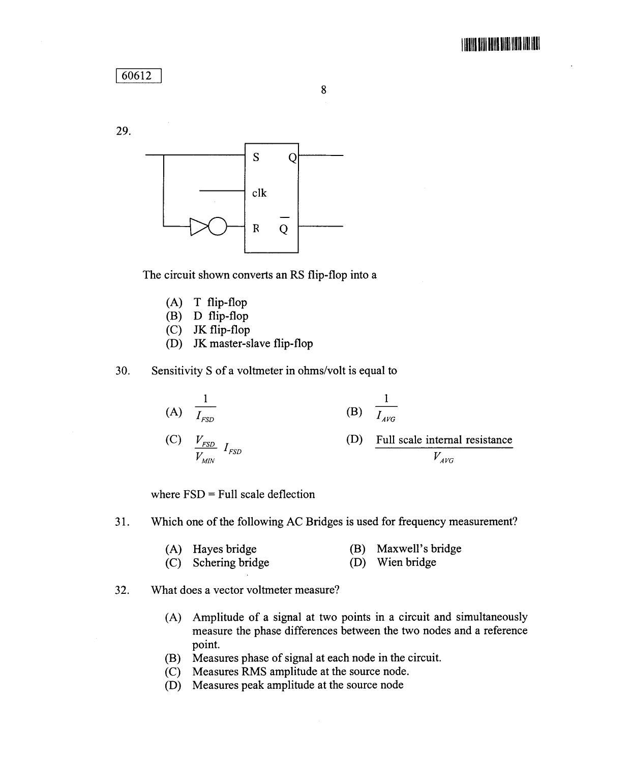 CUSAT CAT 2012 Electronic Science Question Paper - Page 9