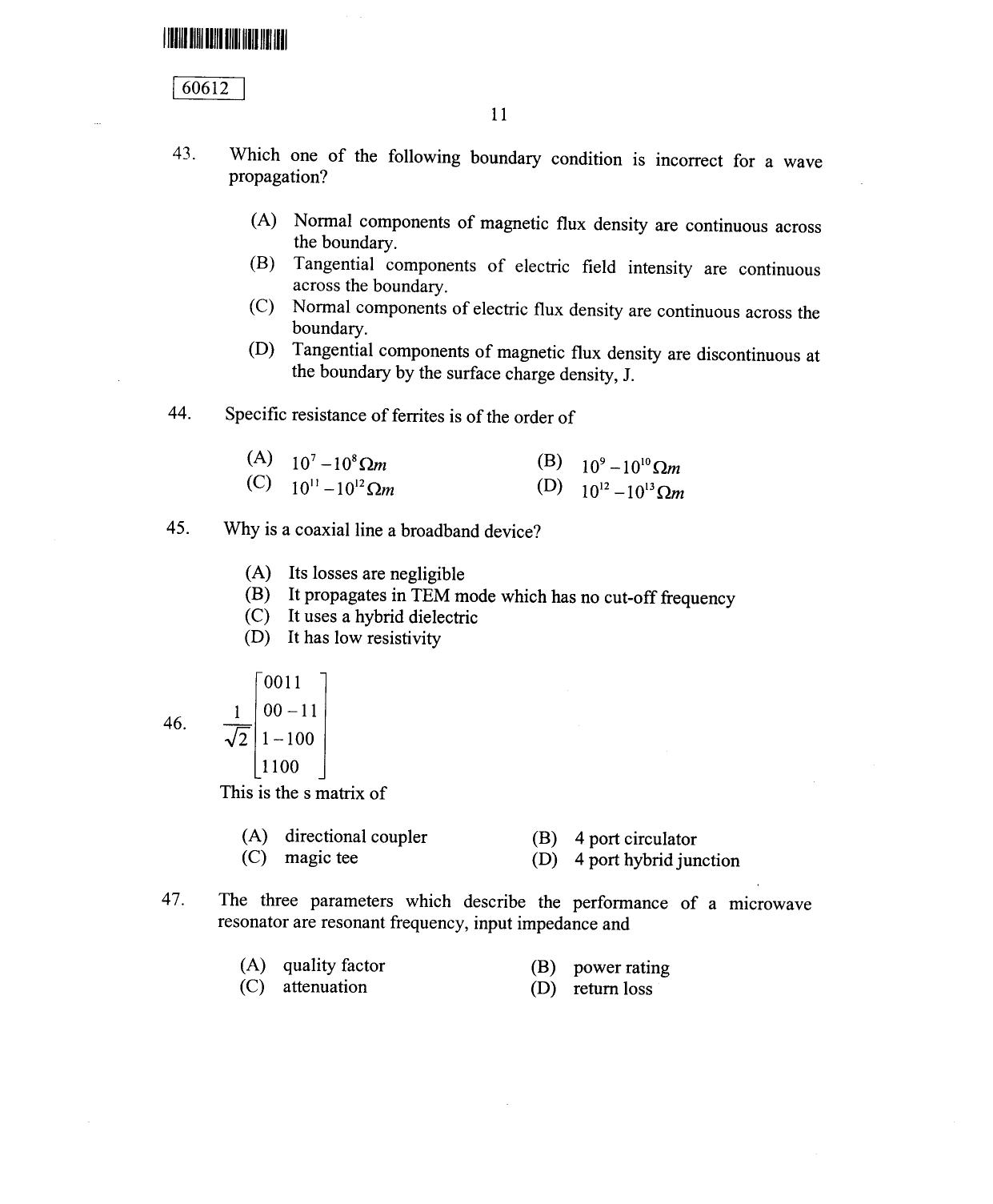 CUSAT CAT 2012 Electronic Science Question Paper - Page 12