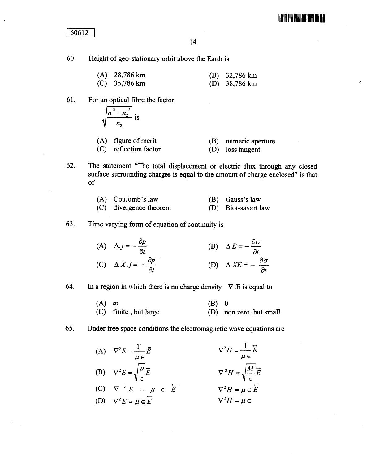 CUSAT CAT 2012 Electronic Science Question Paper - Page 15