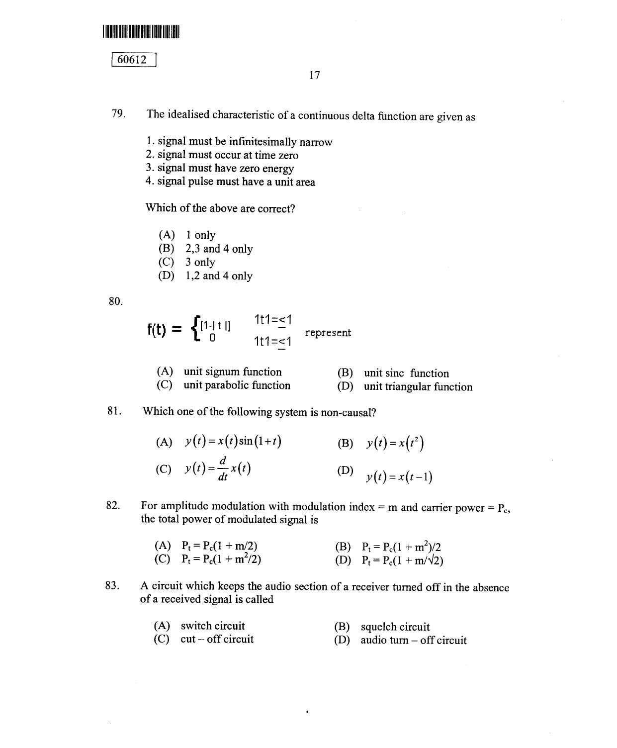 CUSAT CAT 2012 Electronic Science Question Paper - Page 18