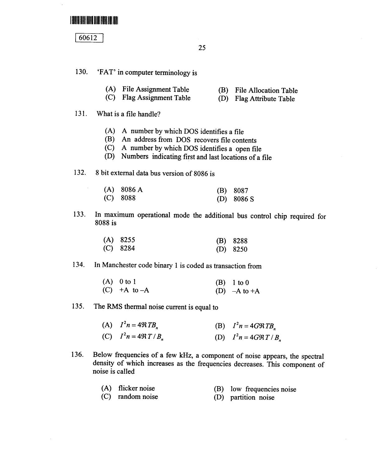 CUSAT CAT 2012 Electronic Science Question Paper - Page 26