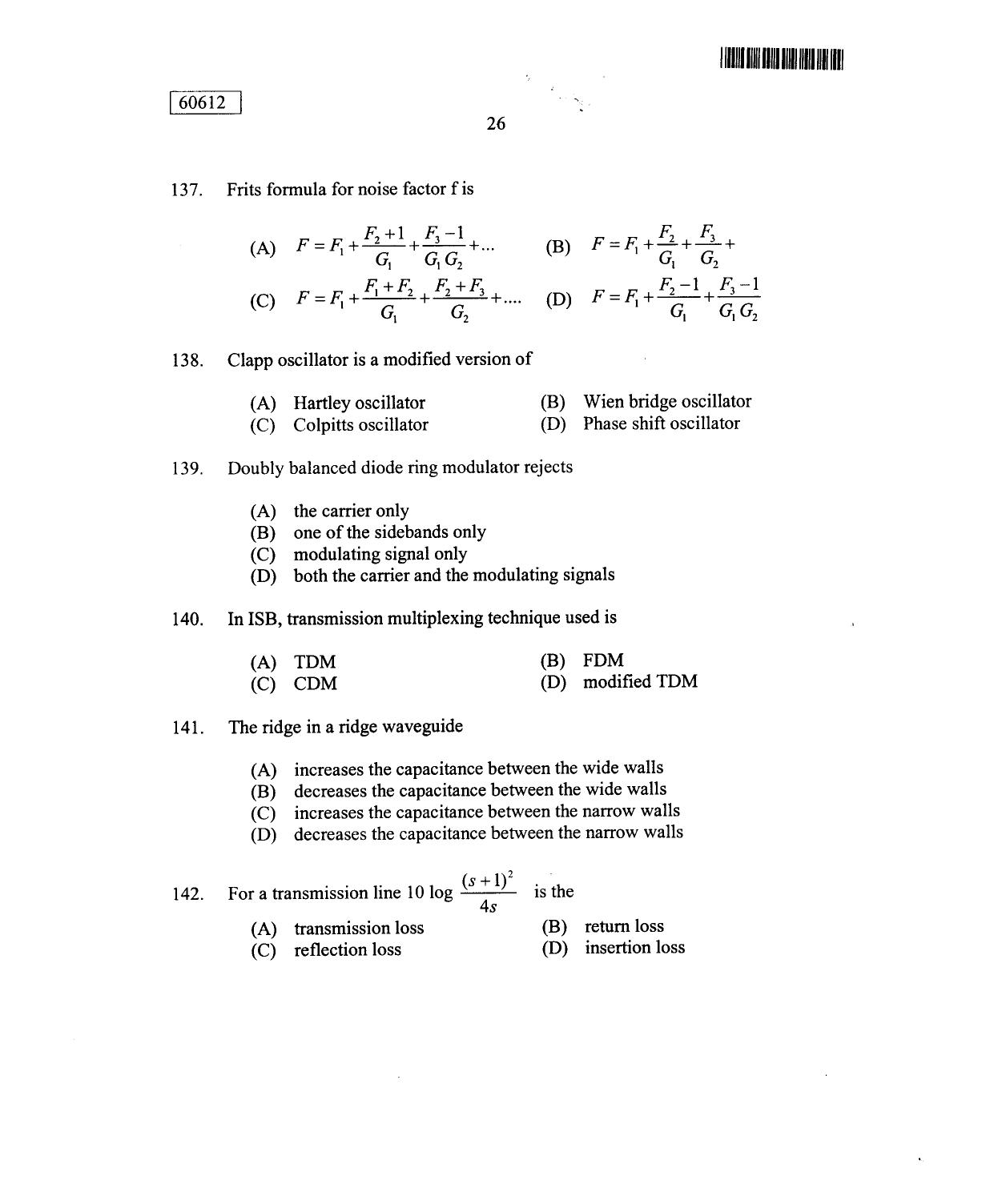 CUSAT CAT 2012 Electronic Science Question Paper - Page 27
