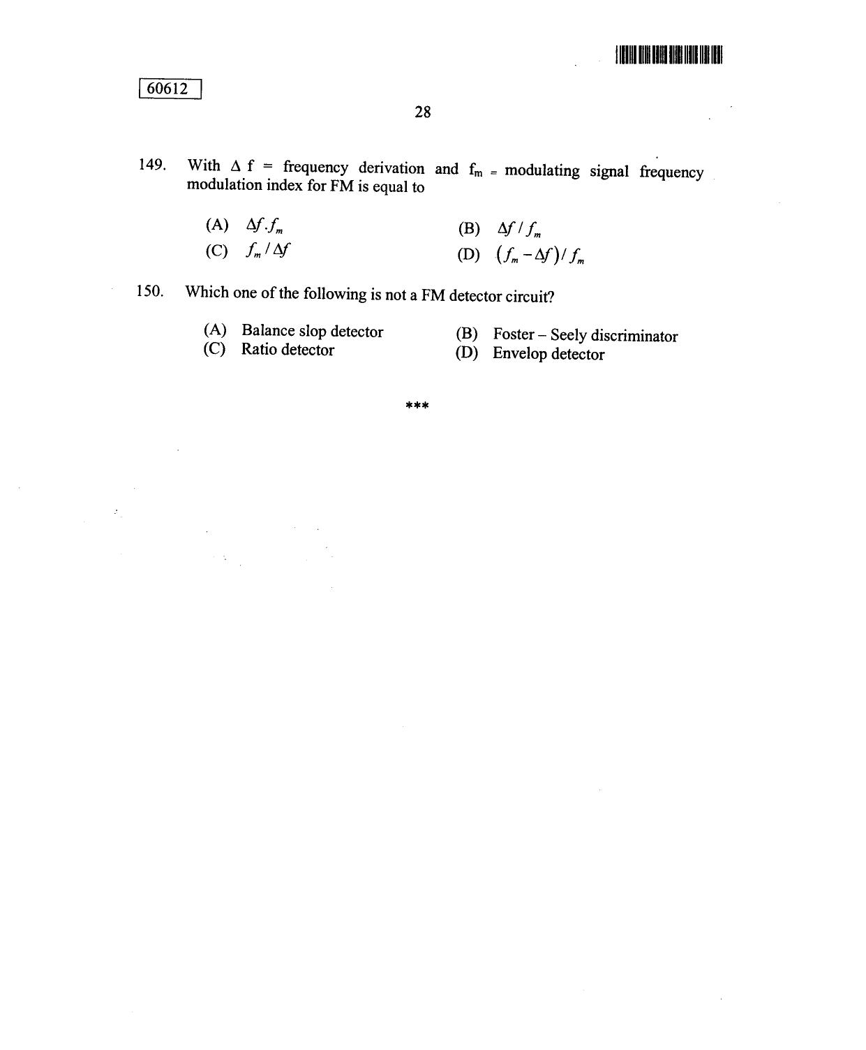 CUSAT CAT 2012 Electronic Science Question Paper - Page 29