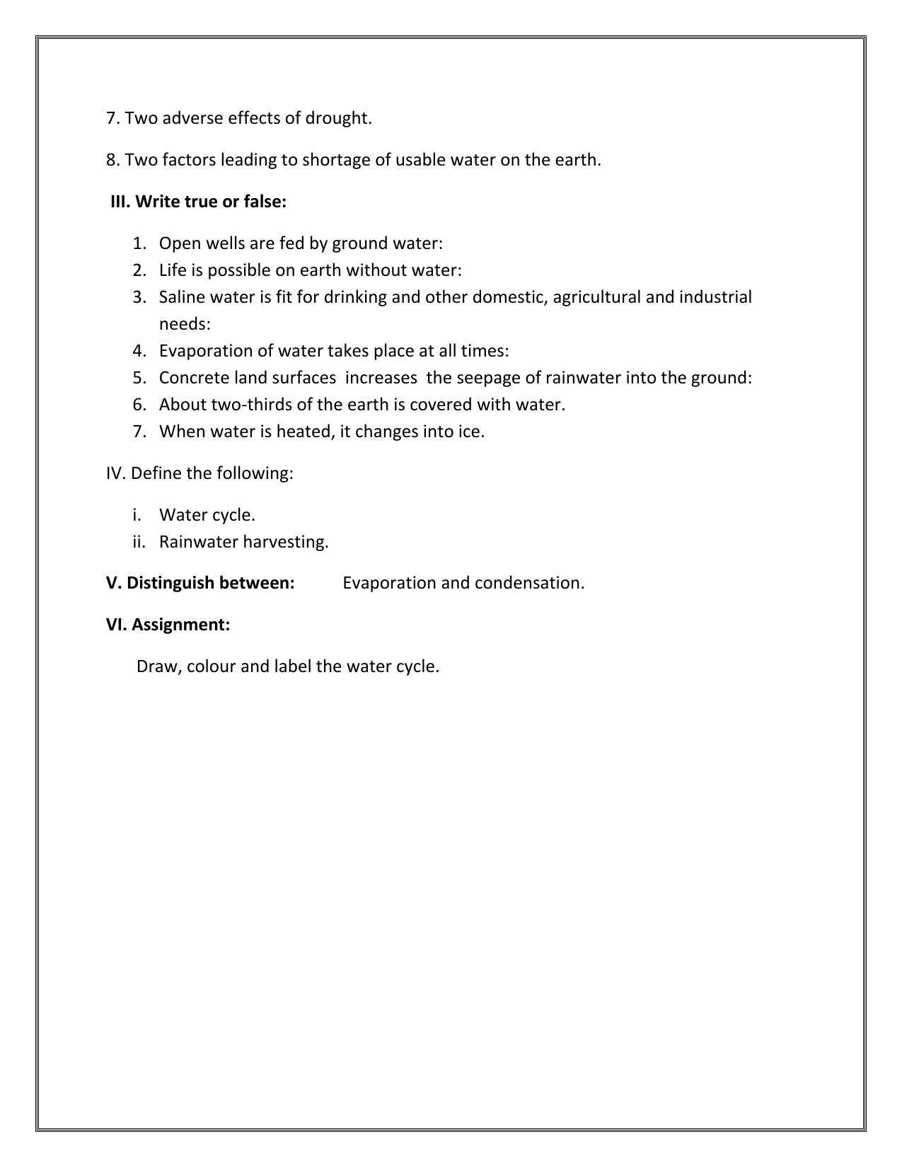 CBSE Worksheets for Class 6 Science Water Assignment 3 - Page 2