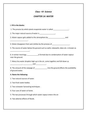 CBSE Worksheets for Class 6 Science Water Assignment 3