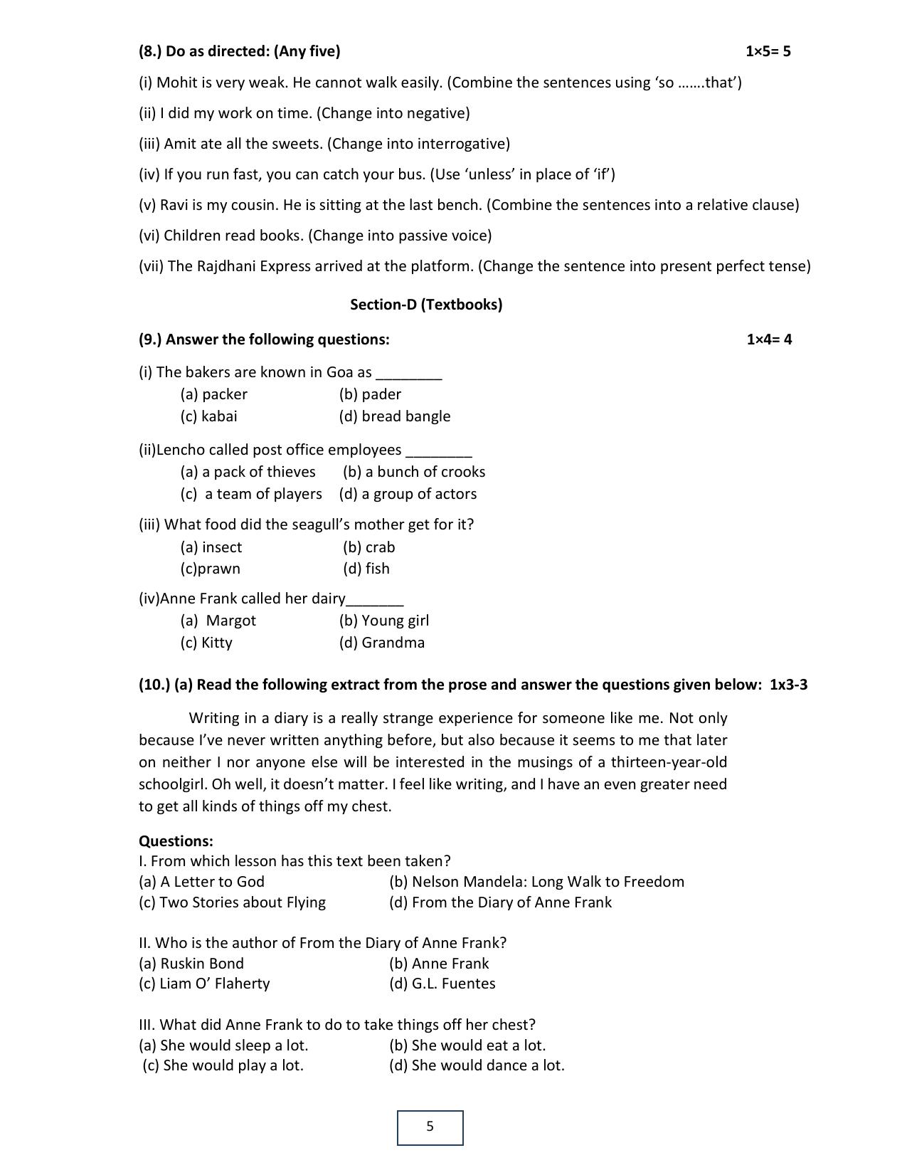 MP Board Class 10 English 2024 Sample Paper - Page 5