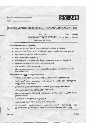 Kerala Plus Two 2021 Business Studies Annual Question Paper