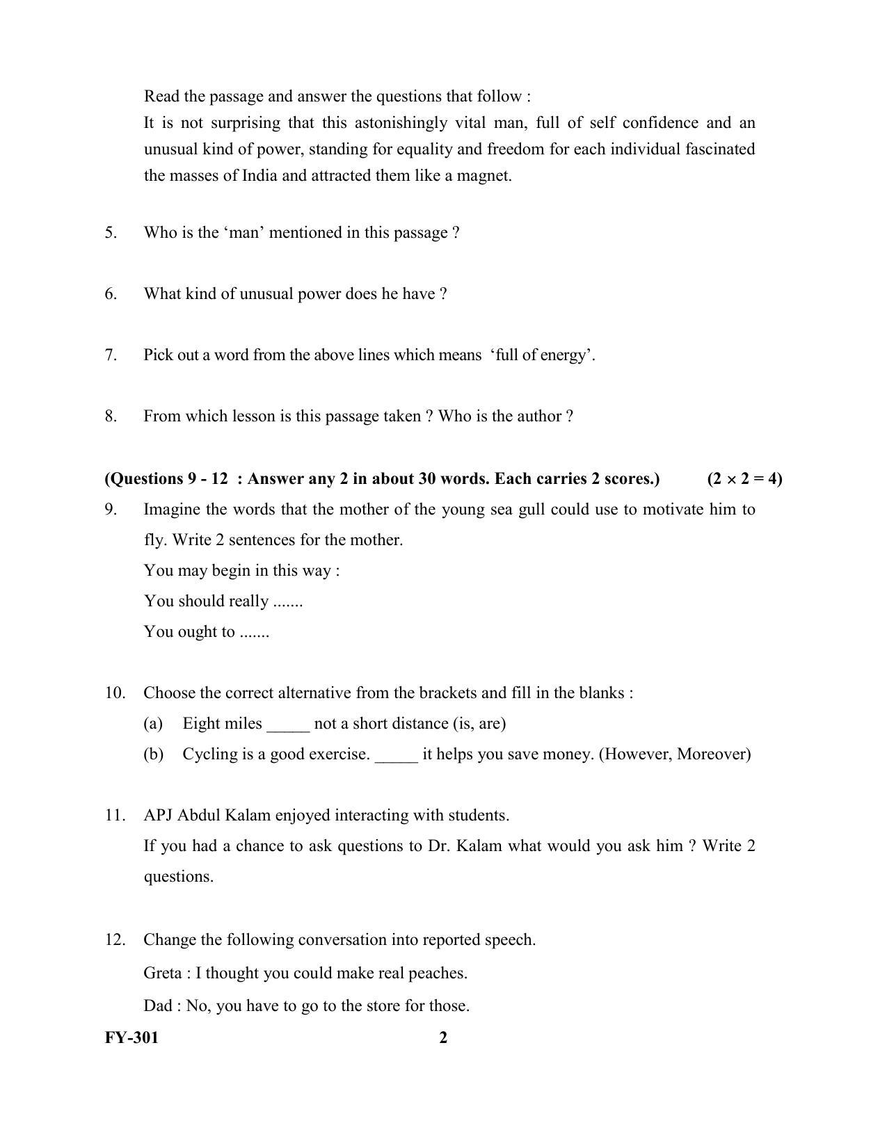 Kerala Plus One 2021 English Question Papers (Model) - Page 2