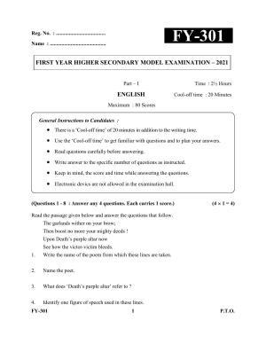 Kerala Plus One 2021 English Question Papers (Model)