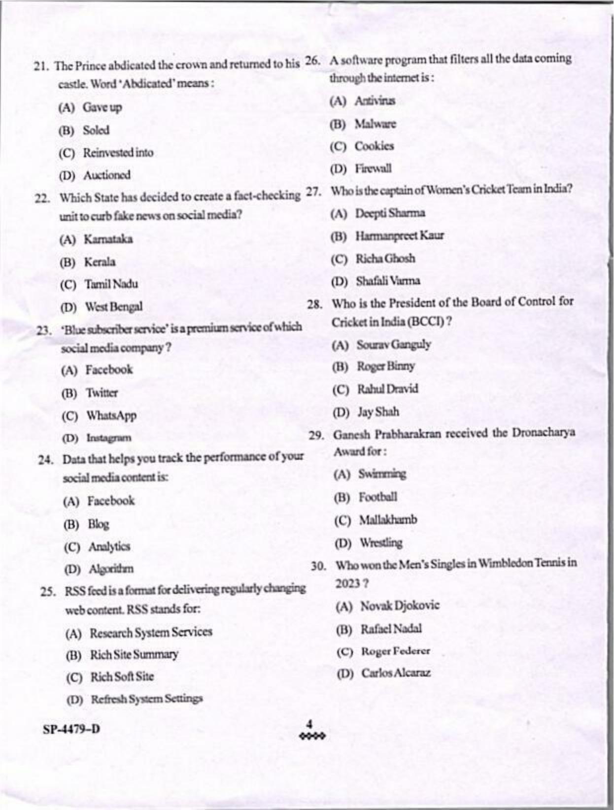 KUET 2024 M.A. Mass Communication & Journalism Question Paper - Page 4