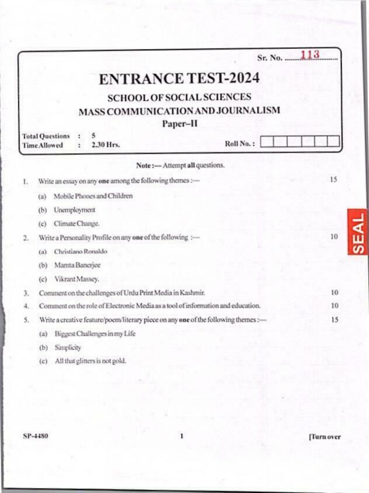 KUET 2024 M.A. Mass Communication & Journalism Question Paper - Page 8