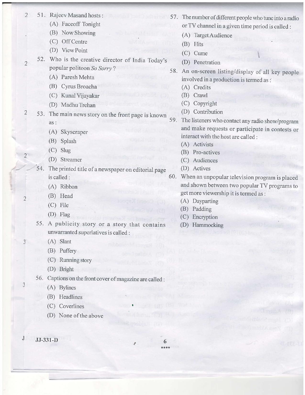 KUET 2024 M.A. Mass Communication & Journalism Question Paper - Page 43