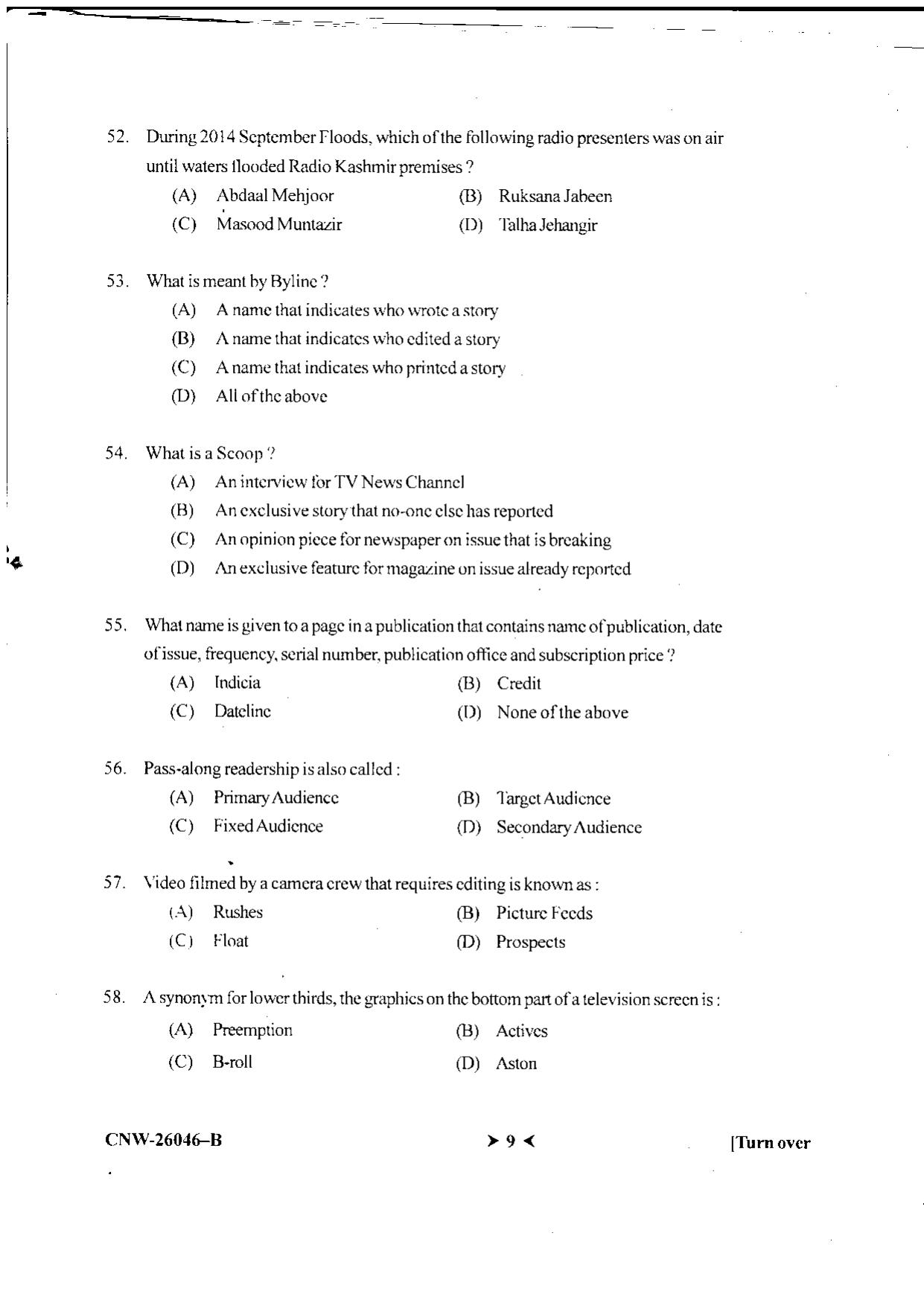 KUET 2024 M.A. Mass Communication & Journalism Question Paper - Page 78