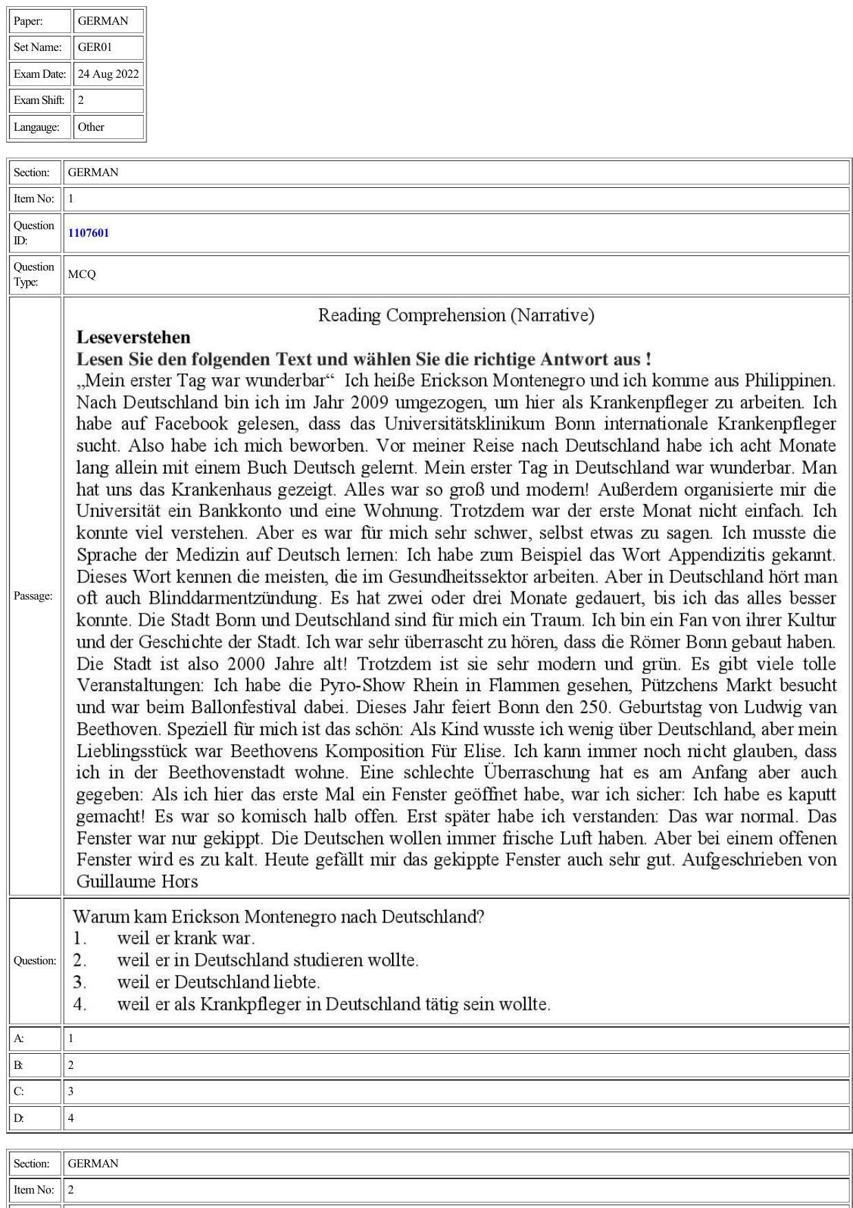 CUET 2022 Question Paper of German - Page 1
