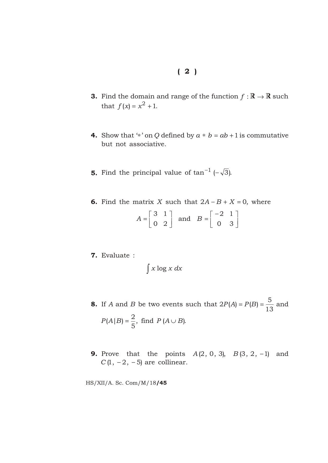 Meghalaya Board (MBOSE) Class 12 MATHEMATICS 2018 Question Paper - Page 2