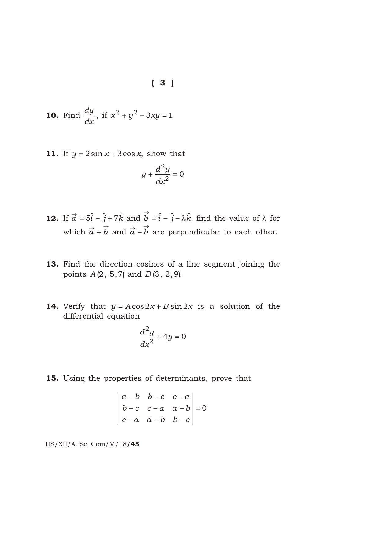 Meghalaya Board (MBOSE) Class 12 MATHEMATICS 2018 Question Paper - Page 3
