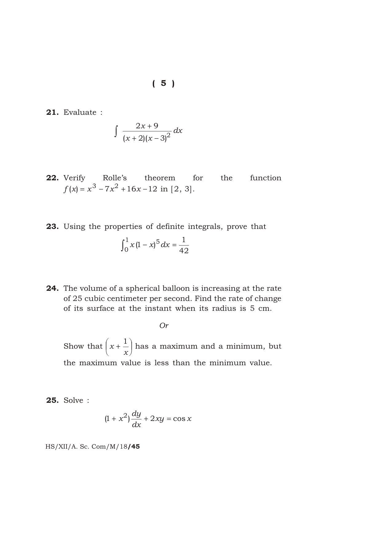 Meghalaya Board (MBOSE) Class 12 MATHEMATICS 2018 Question Paper - Page 5
