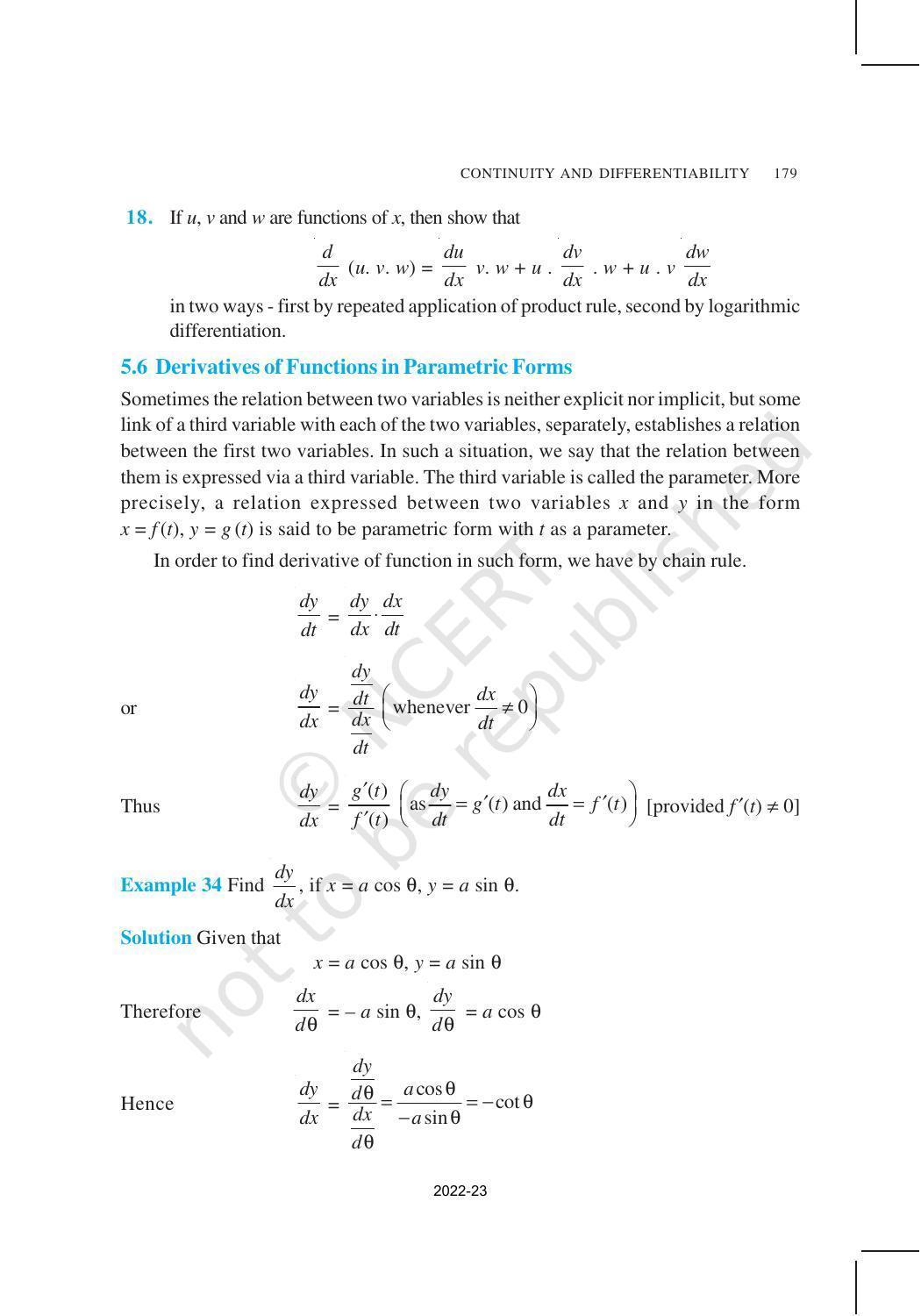 NCERT Book for Class 12 Maths Chapter 5 Continuity and Differentiability - Page 33