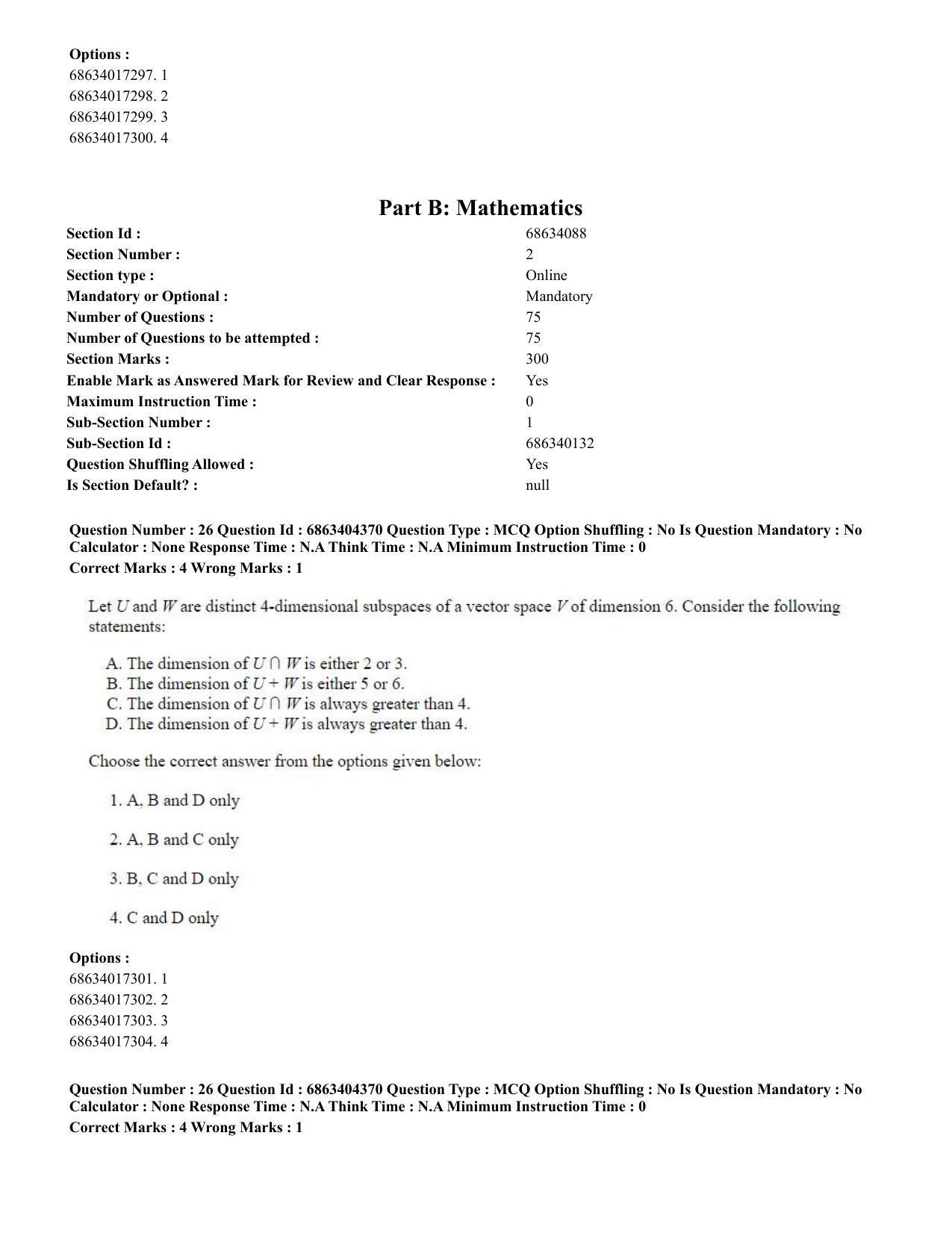 CUET PG 2023: SCQP19 – Mathematics (Eng.) - Shift 1 (5-06-2023) Question Paper - Page 26