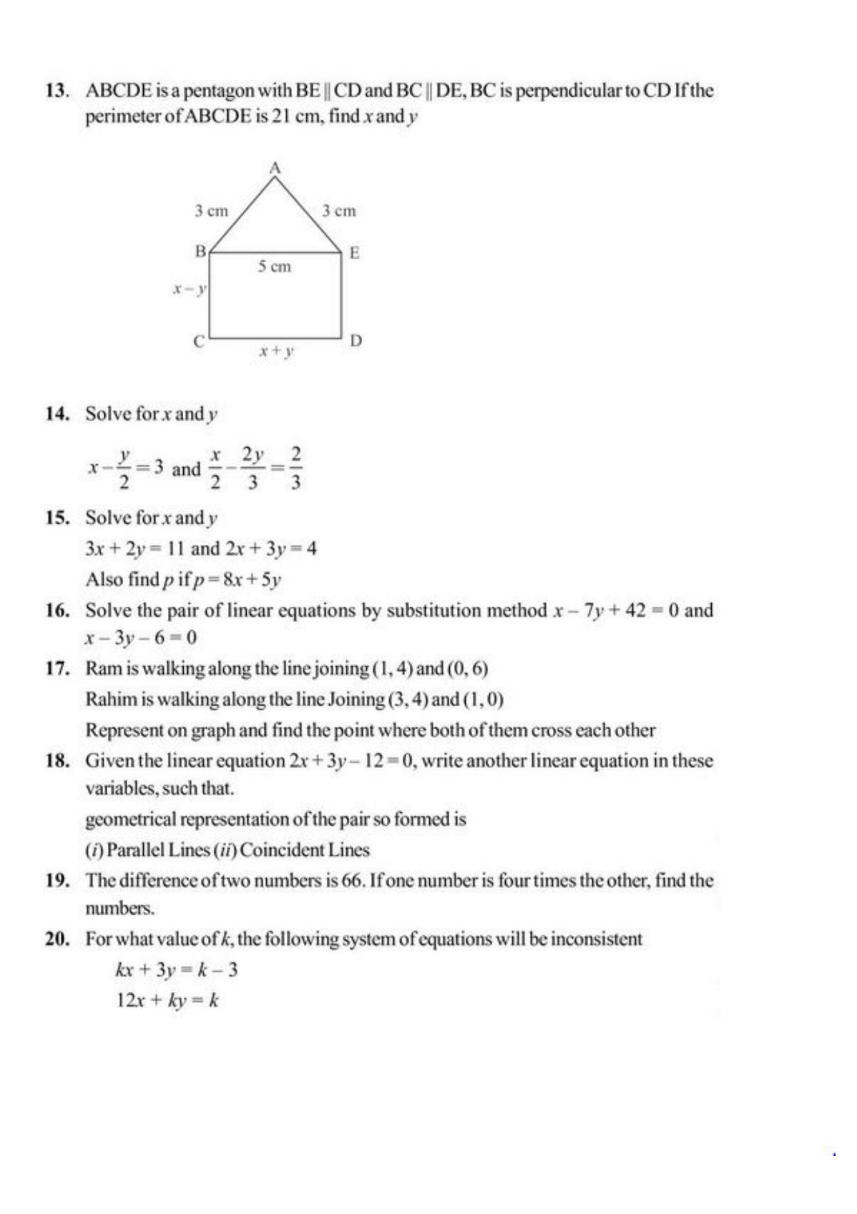 Class 10 Notes, Question & Practice Paper - Mathematics (Topic 3 : Pair of Linear Equations in Two Variables) - Page 6