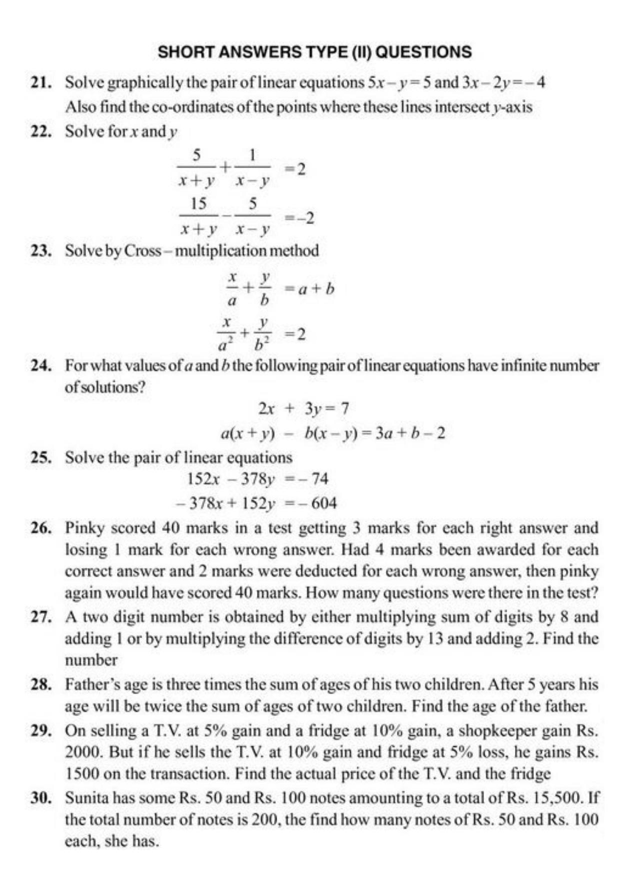 Class 10 Notes, Question & Practice Paper - Mathematics (Topic 3 : Pair of Linear Equations in Two Variables) - Page 7