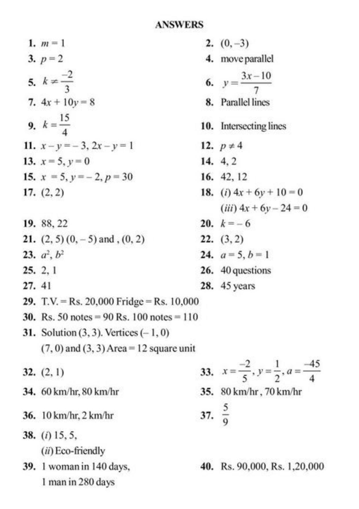 Class 10 Notes, Question & Practice Paper - Mathematics (Topic 3 : Pair of Linear Equations in Two Variables) - Page 10