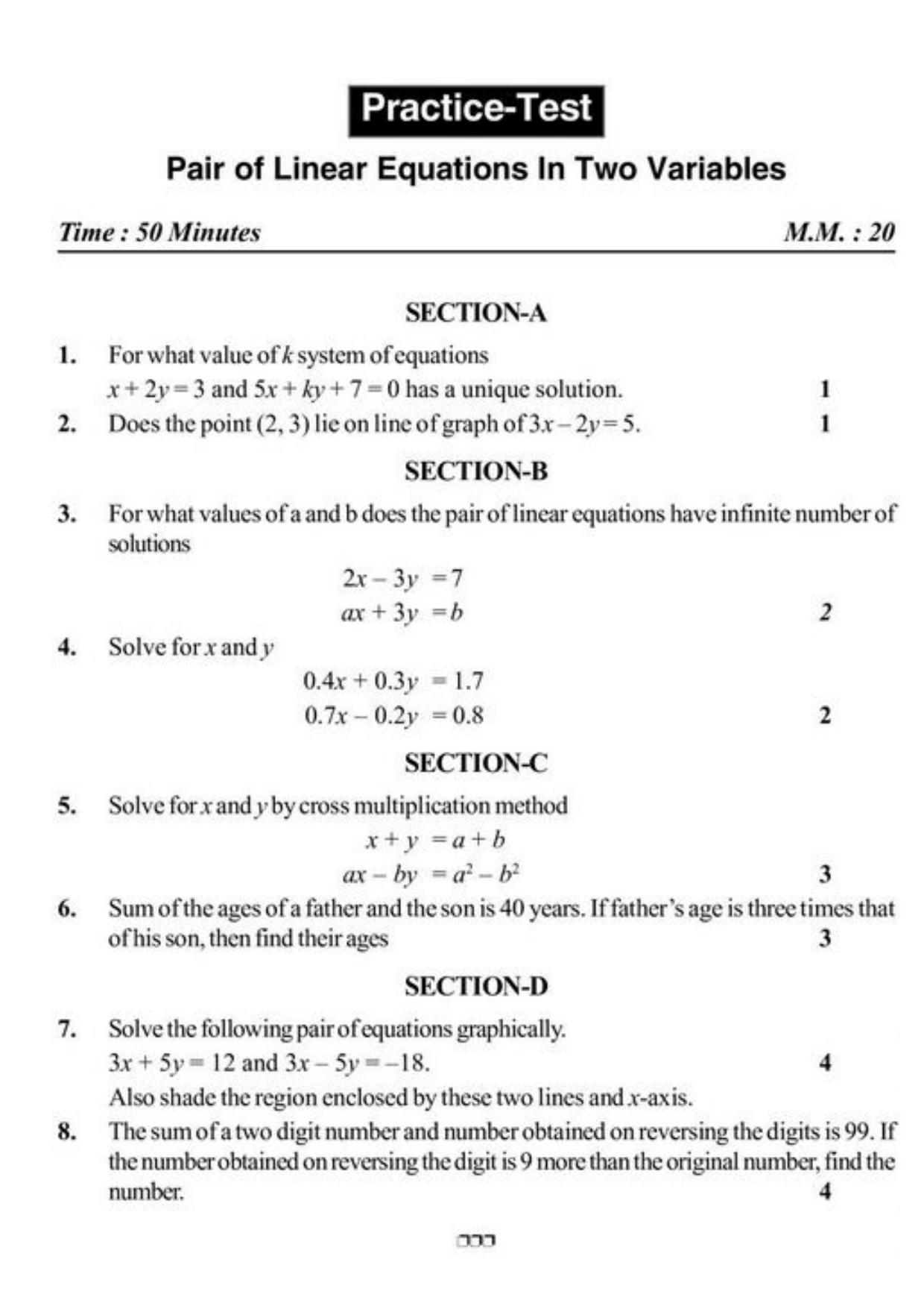 Class 10 Notes, Question & Practice Paper - Mathematics (Topic 3 : Pair of Linear Equations in Two Variables) - Page 11