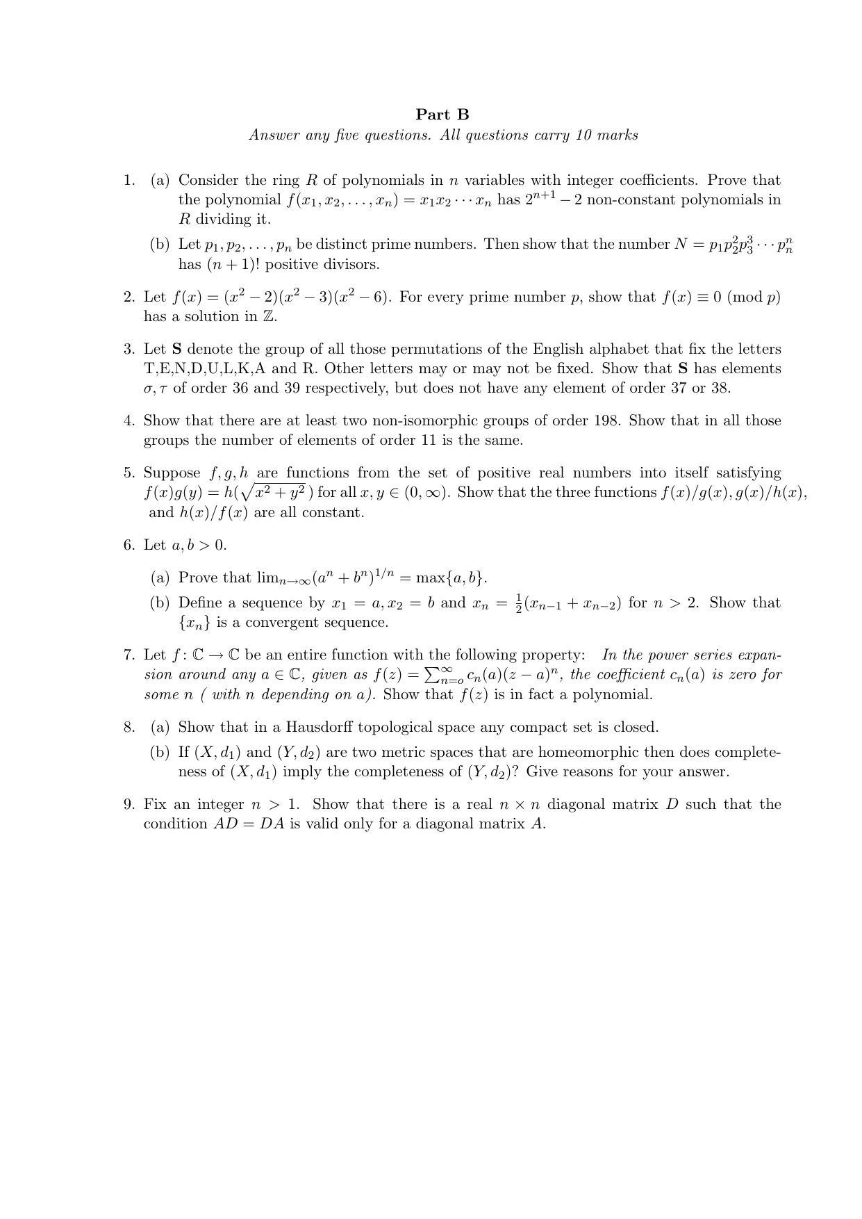 CMI Entrance Exam 2011 Question Paper MSc/PhD Mathematics - Page 2