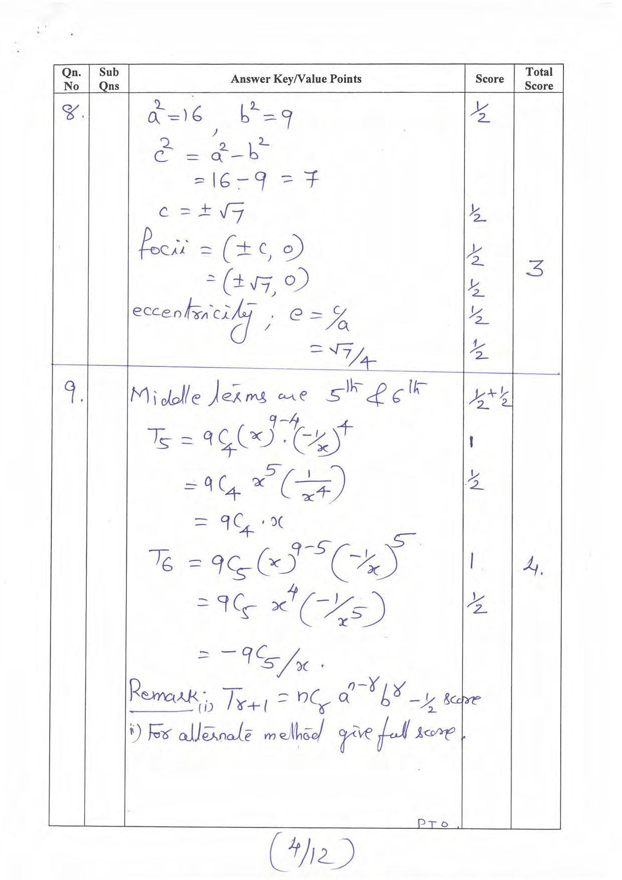 Kerala Plus One 2022 Maths (Commerce) Answer Key - Page 4
