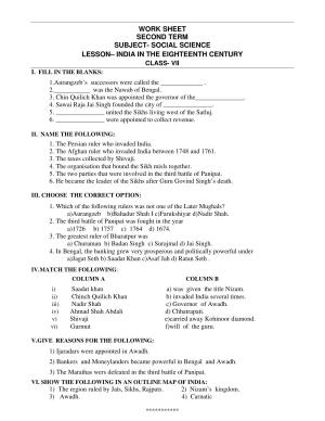 CBSE Worksheets for Class 7 Geography India In The Eighteenth Century Assignment