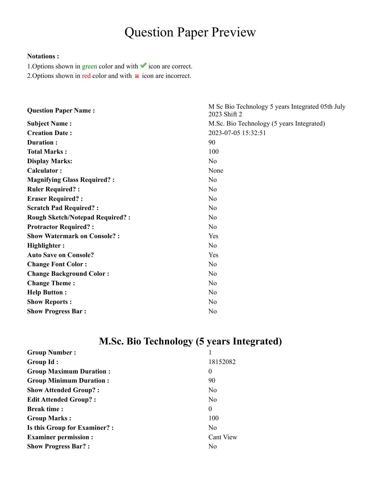 TS CPGET 2023 M Sc Bio Technology (5 years Integrated) Shift 2 Question Paper with Answer Key - Page 1