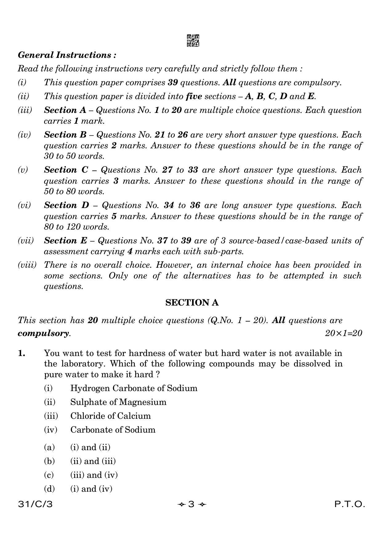 CBSE Class 10 31-3 Science 2023 (Compartment) Question Paper - Page 3