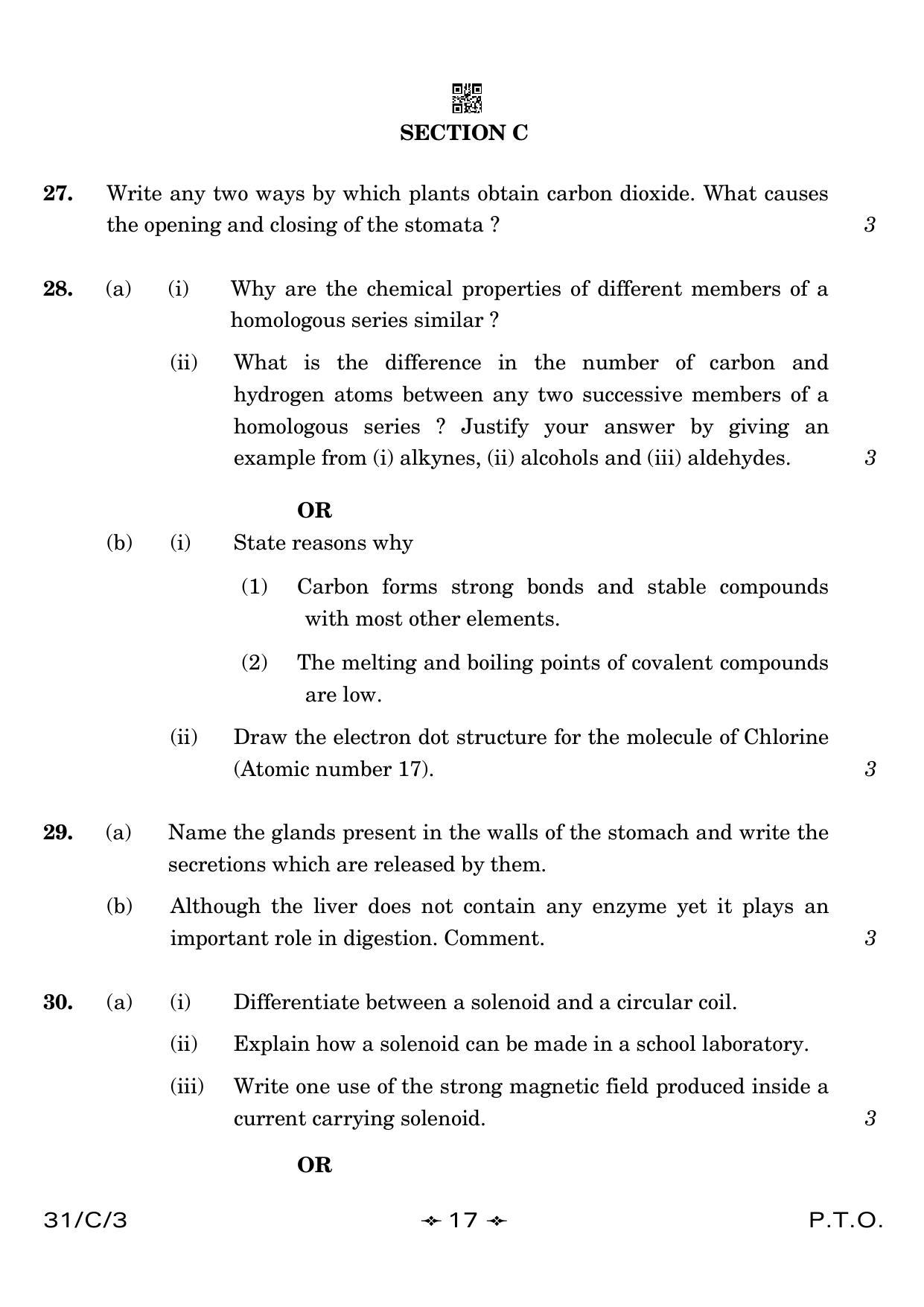 CBSE Class 10 31-3 Science 2023 (Compartment) Question Paper - Page 17