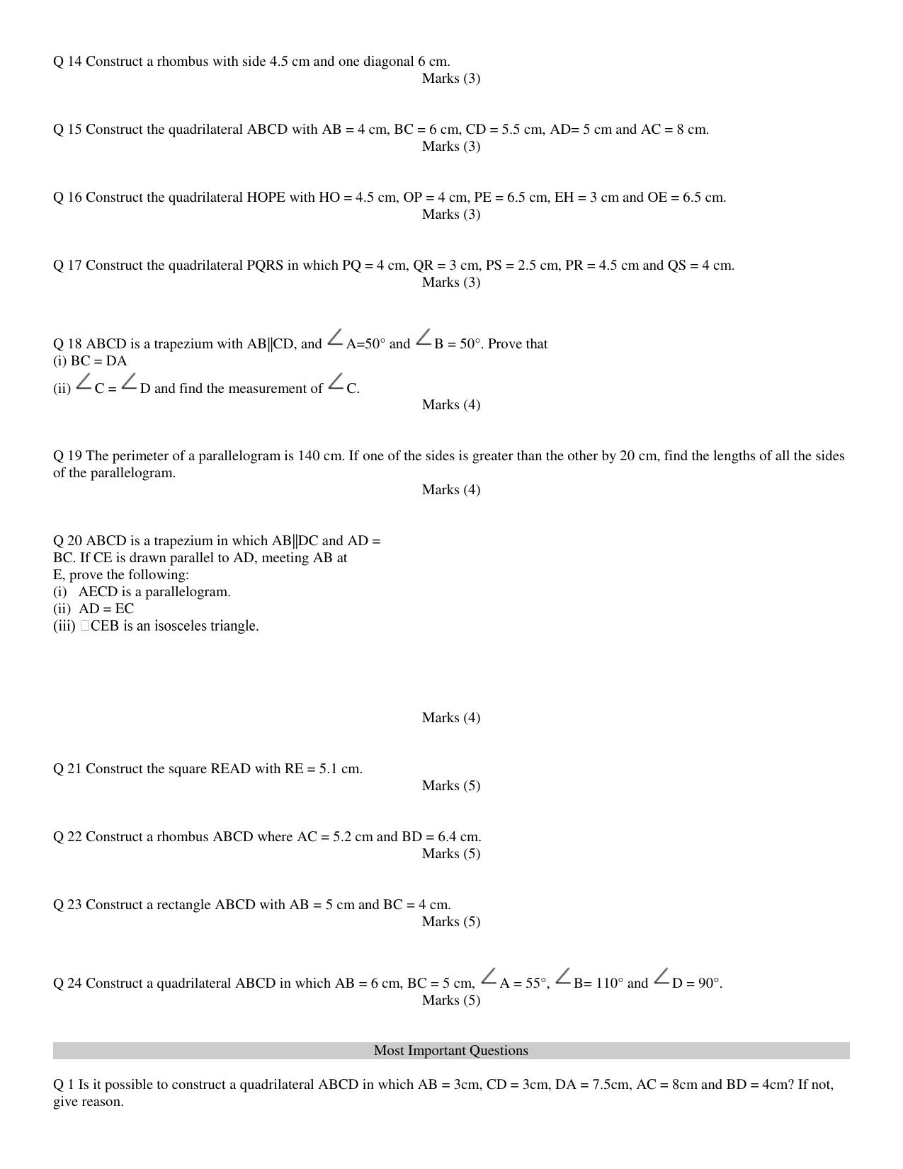 CBSE Worksheets for Class 8 Mathematics Practical Geometry Assignment 1 - Page 2