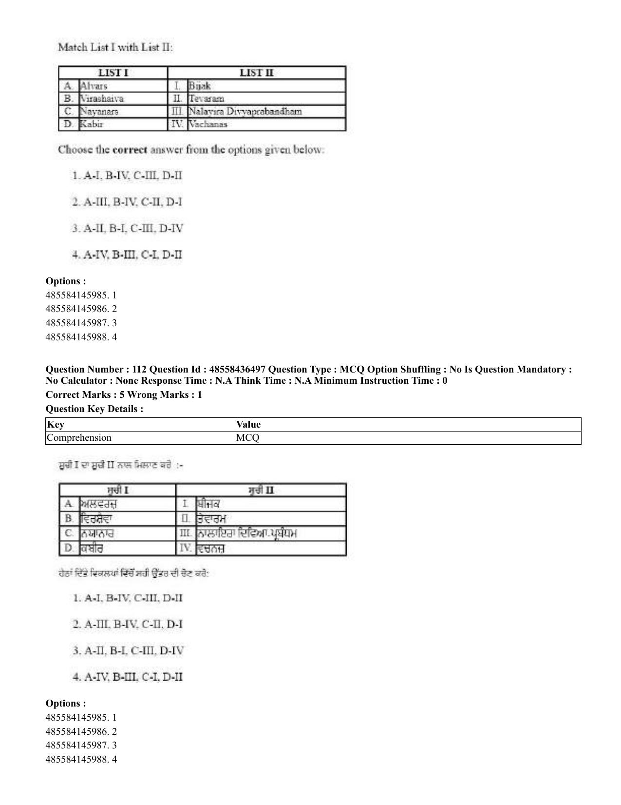 CUET 2023 English Punjabi Shift 3 Question Papers - 22 June 2023 - Page 135