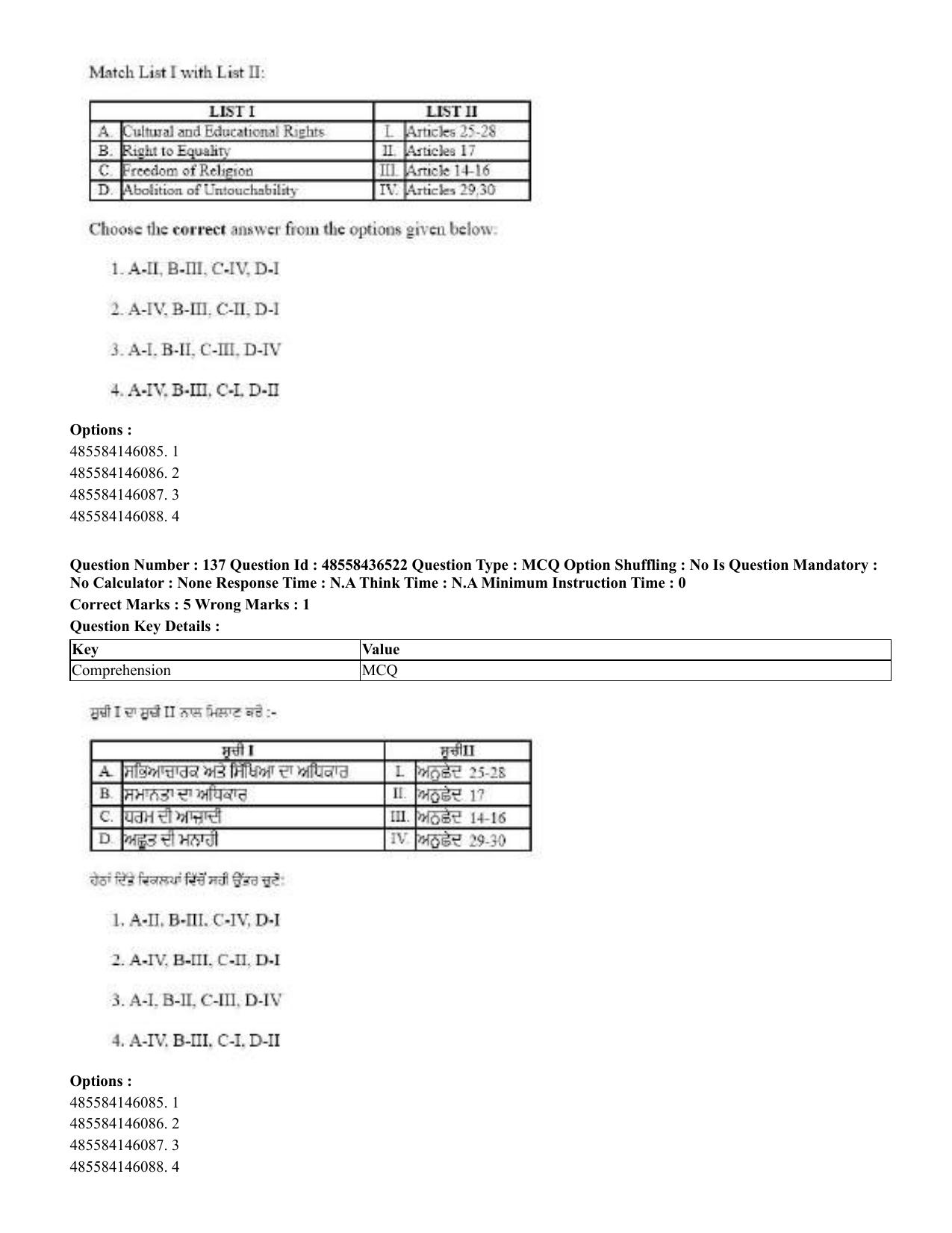 CUET 2023 English Punjabi Shift 3 Question Papers - 22 June 2023 - Page 161